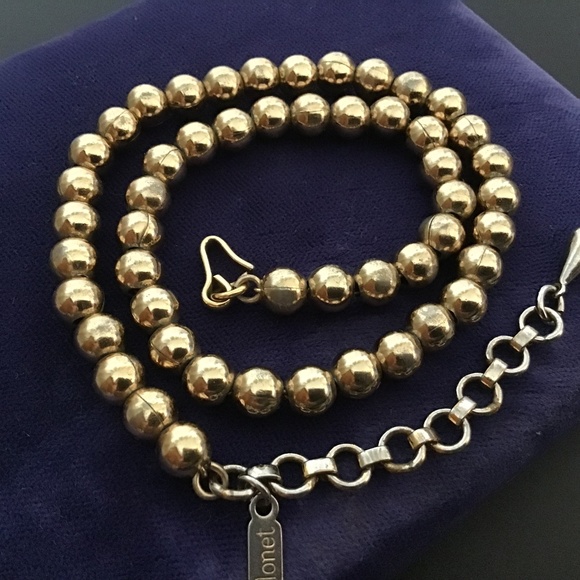 Monet Vintage Gold Tone Bead Necklace 15” Adjustable - Picture 8 of 11